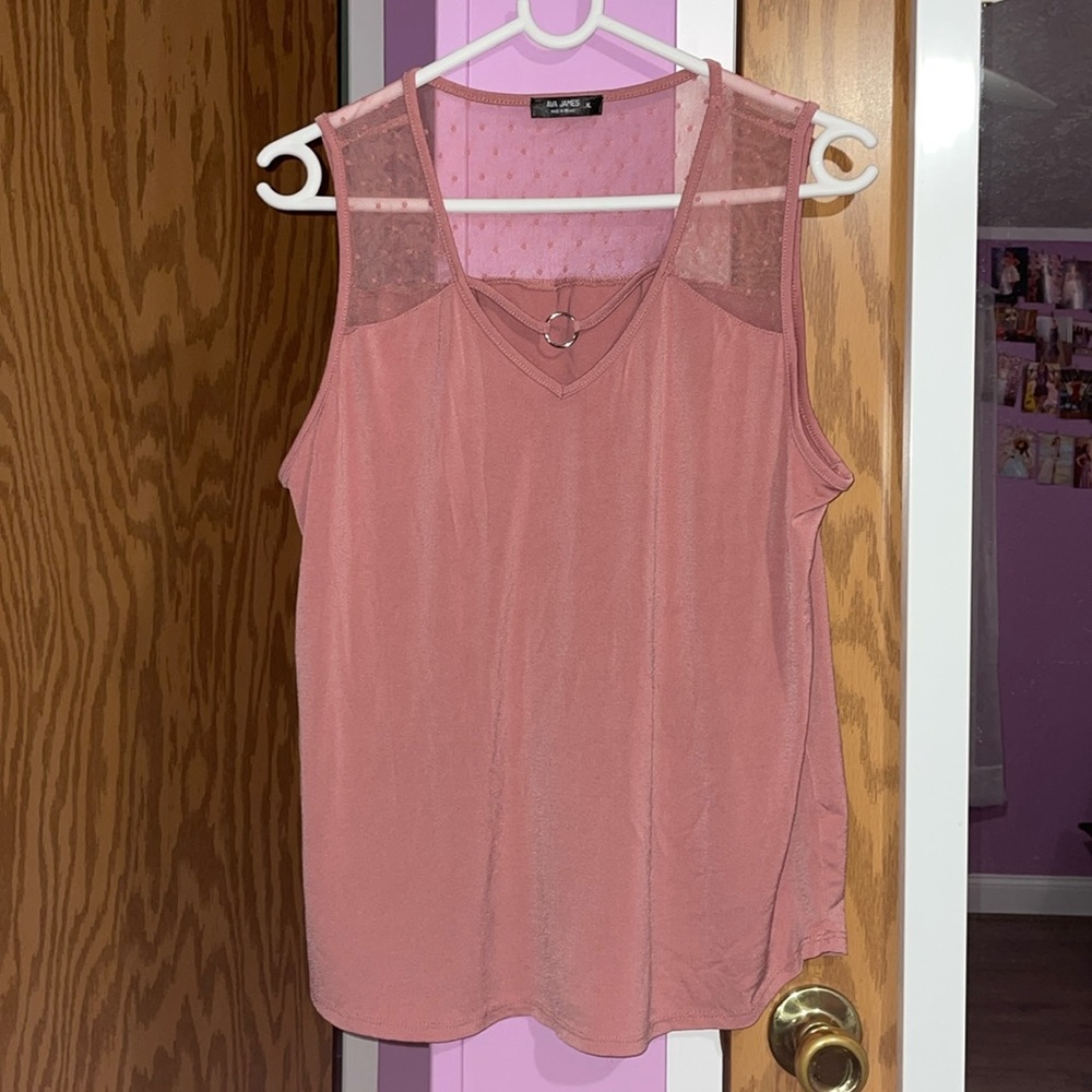 Pink polka dot mesh tank